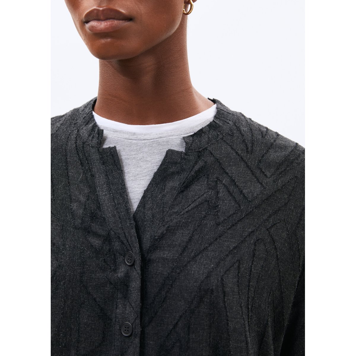 Chemise manches 3/4 en flanelle jacquard anthracite, HUMILITY