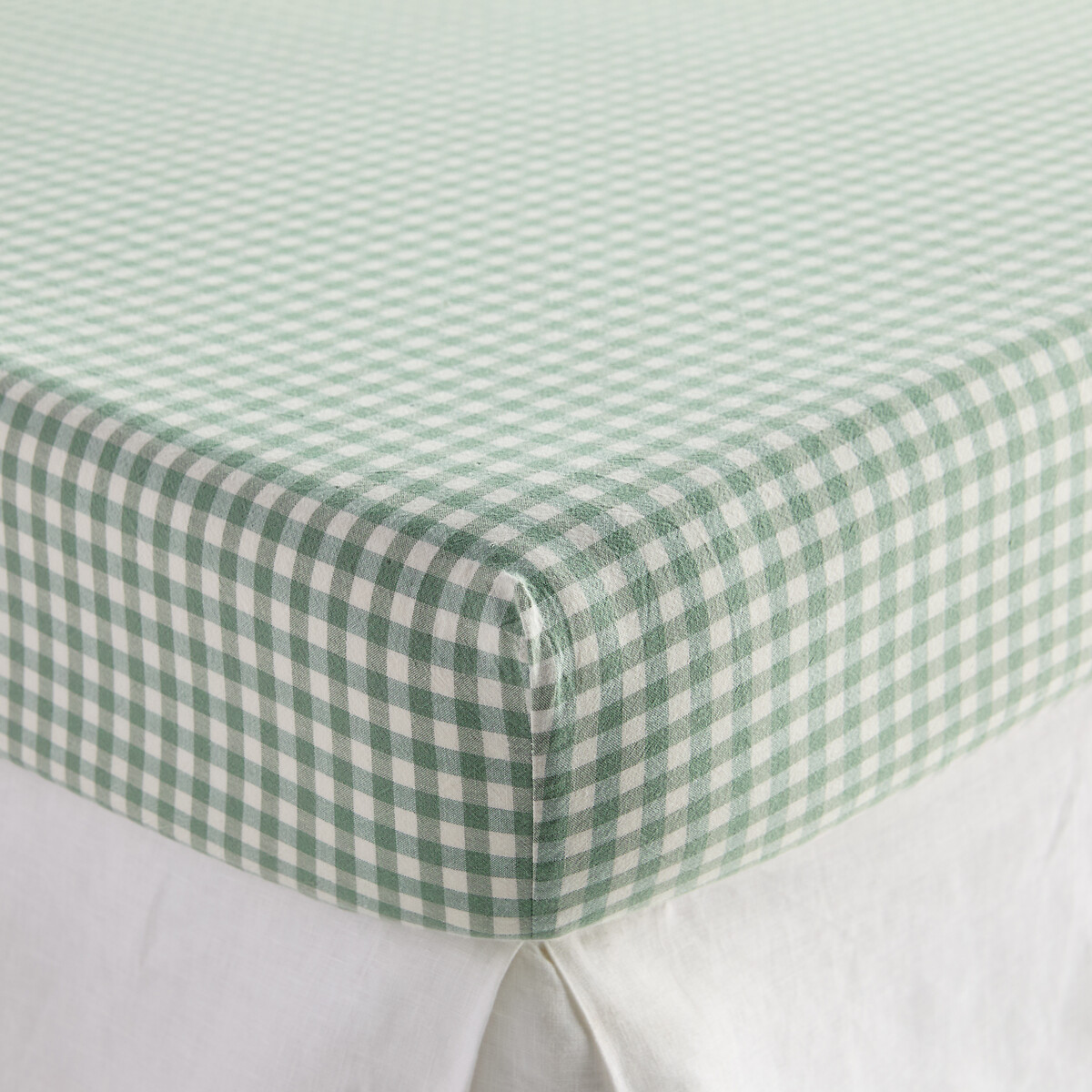 Drap-housse en coton bonnet 25 cm, LILOU carreaux céladon, LA REDOUTE INTERIEURS