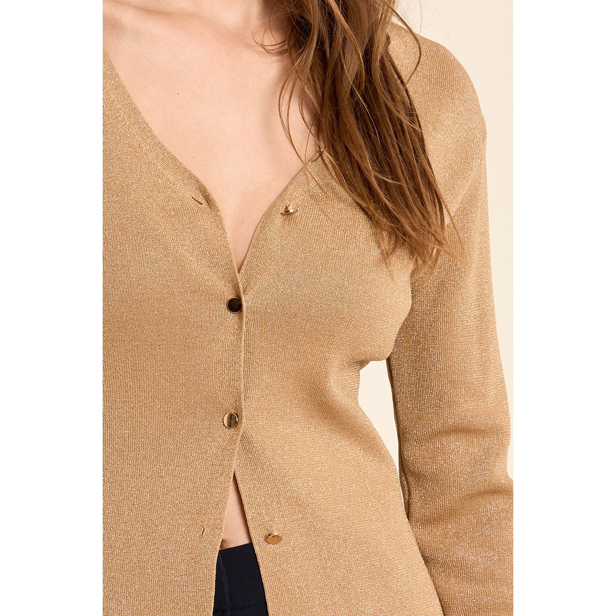 Gilet basique, col V golden beige, MOLLY BRACKEN