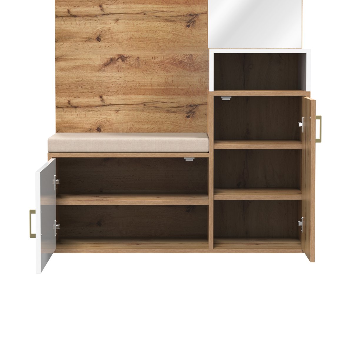 Vestiaire d'entrée avec miroir banc et rangement, PORTER-I blanc, MEUBLES COSY