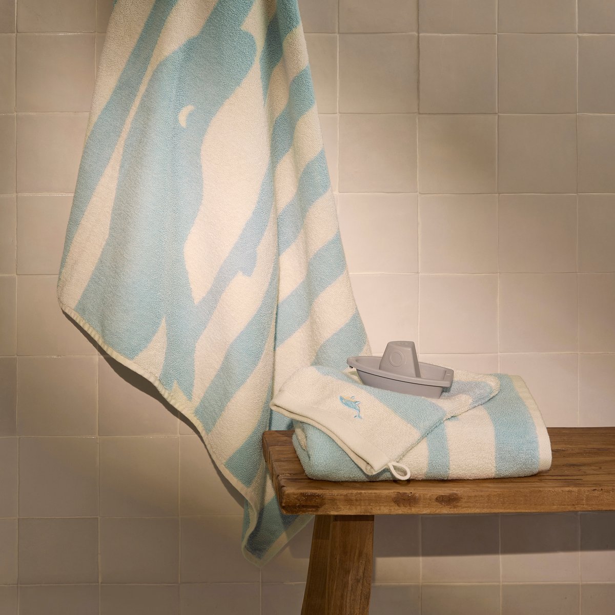 Cape de bain coton bio TYBALT ciel, CARRE BLANC