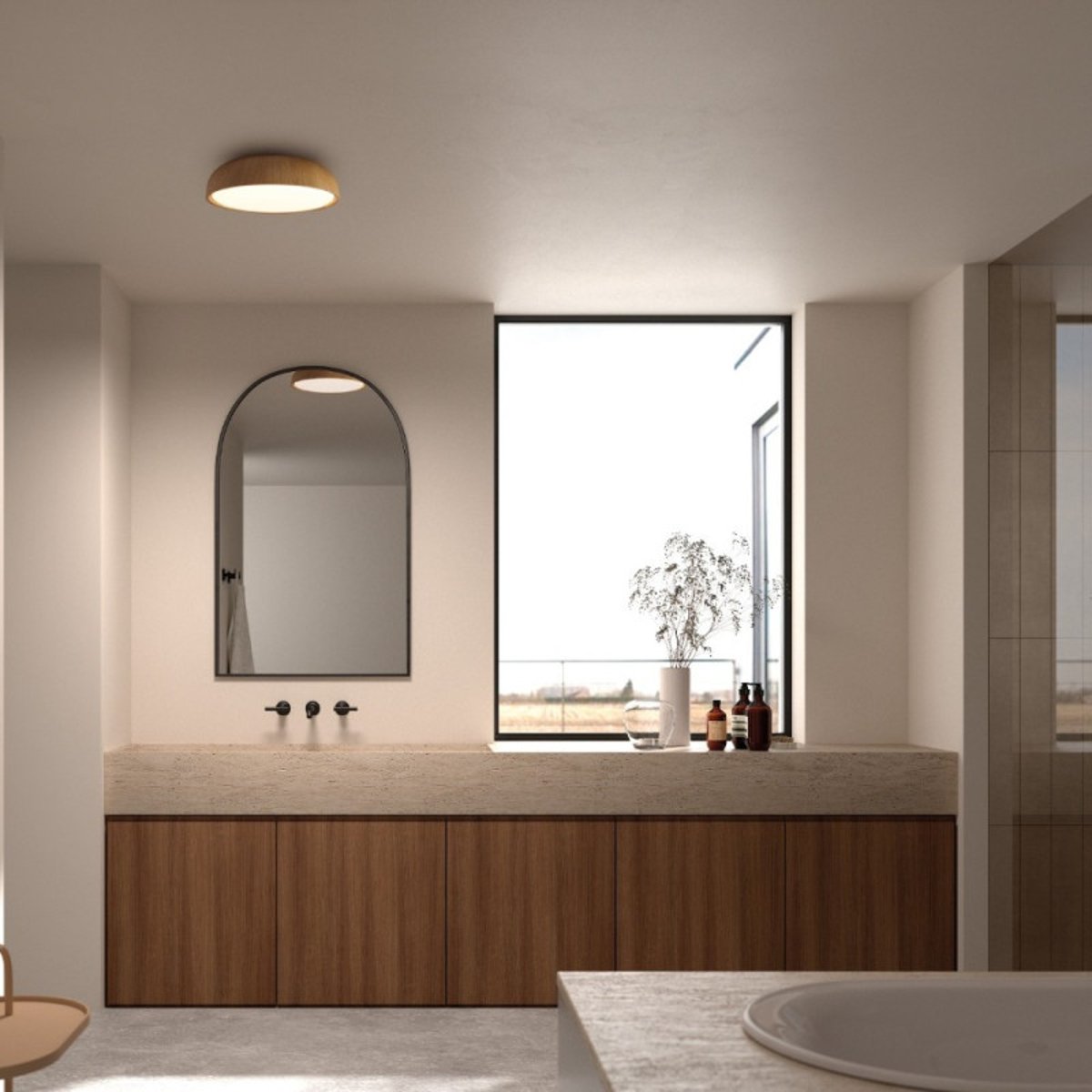 Plafonnier led CCT salle de bain Tokio impression bois marron, MILLUMINE