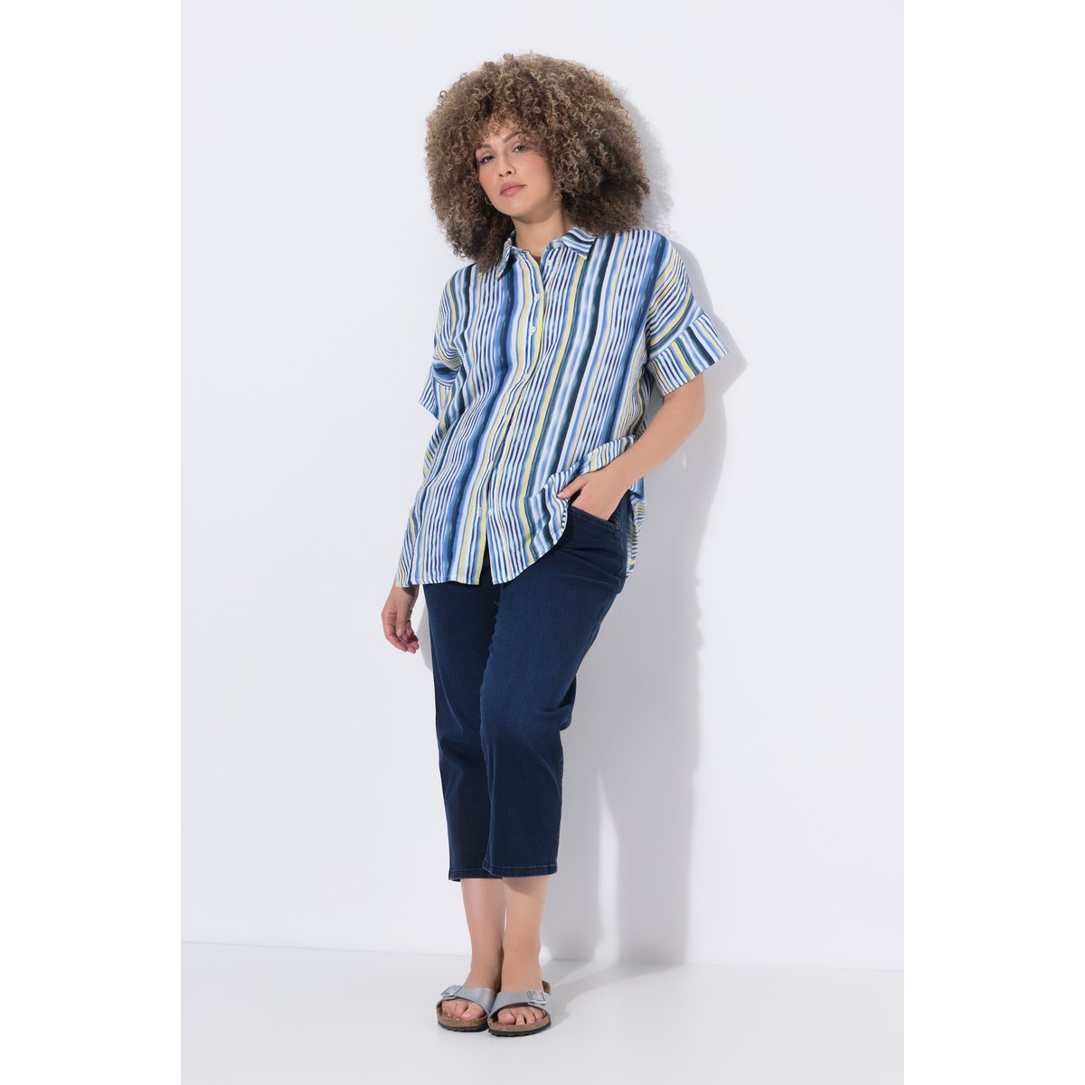 Chemisier oversize en mousseline rayée bleu, ULLA POPKEN
