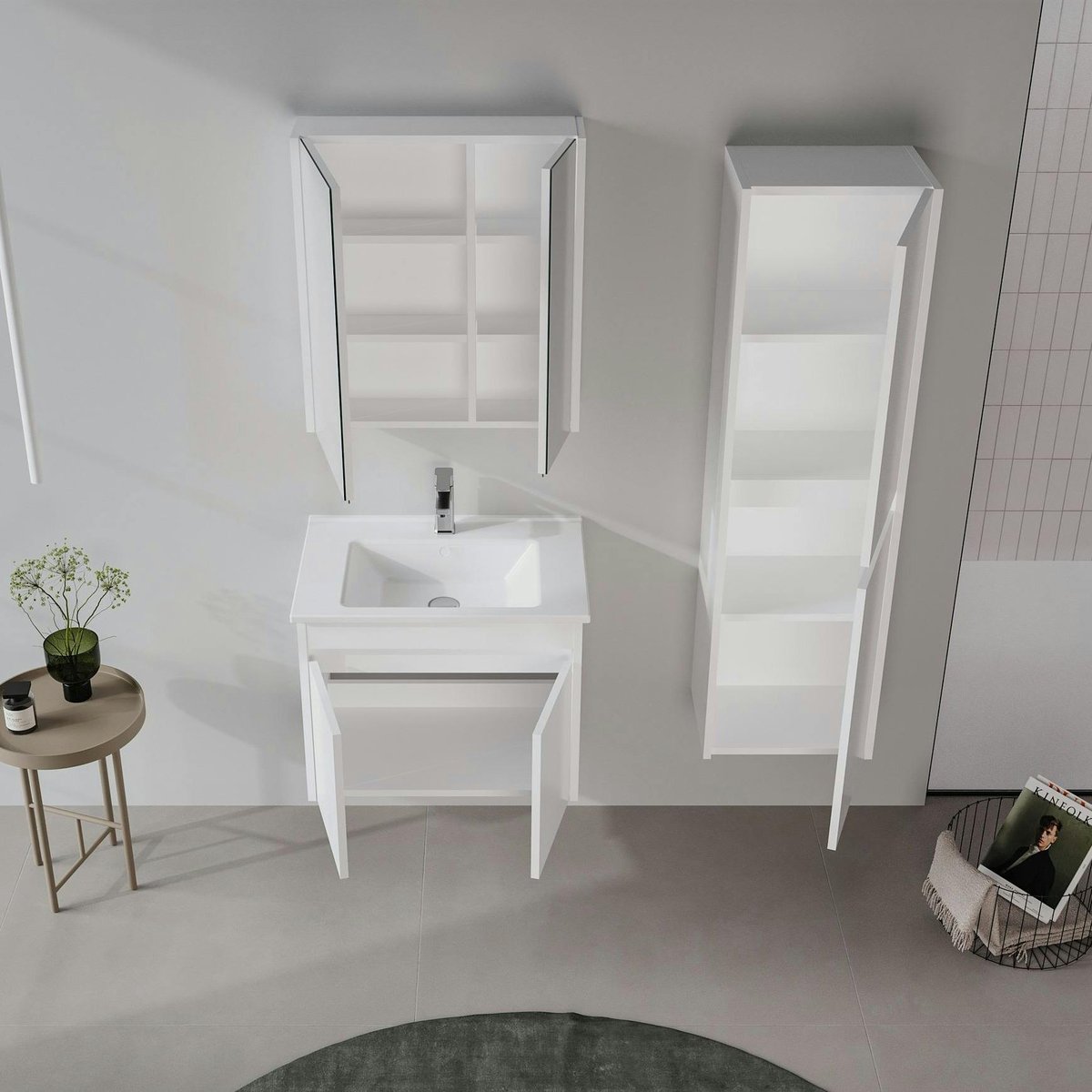 Meuble sous vasque suspendu 65 cm + vasque NAÏA blanc, PIER IMPORT