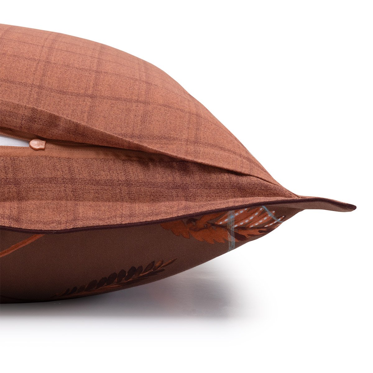 Taie d'oreiller en satin de coton marron, MEAULNES a motif, DESFORGES