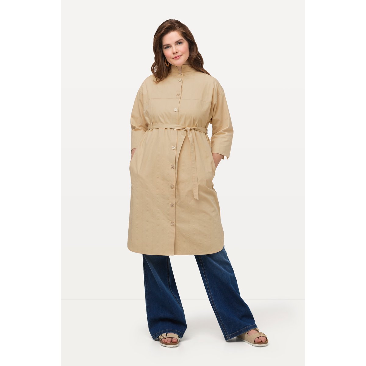 Veste longue, texture rayée, manches 3/4 vert jaune vif, ULLA POPKEN