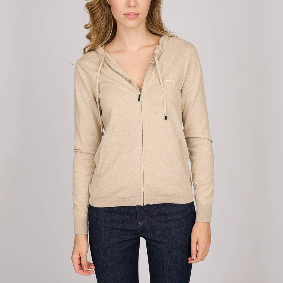 Cardigan zippé beige, MISE AU GREEN