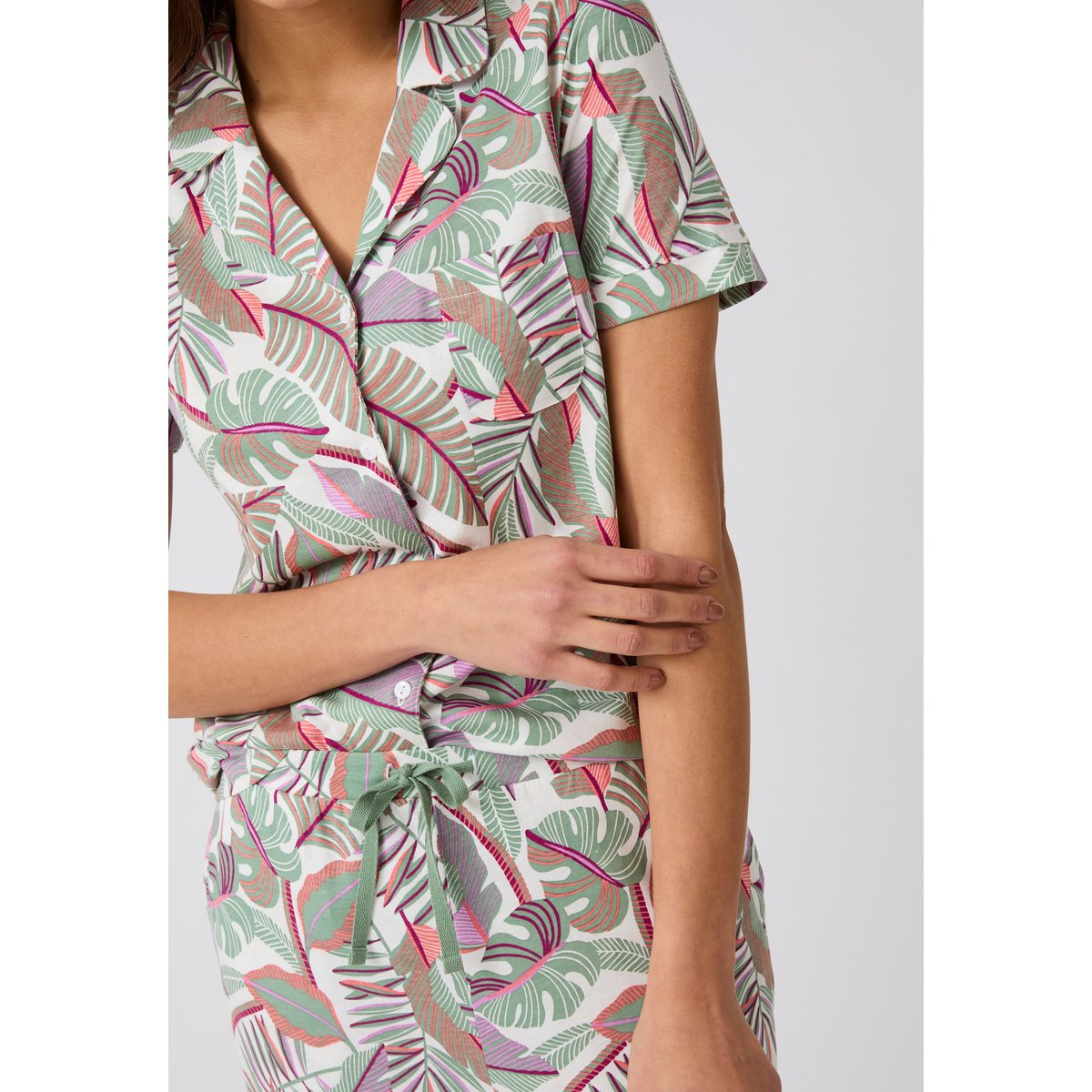 Chemise de pyjama en pur coton peigné marron ecru tropical, DAMART