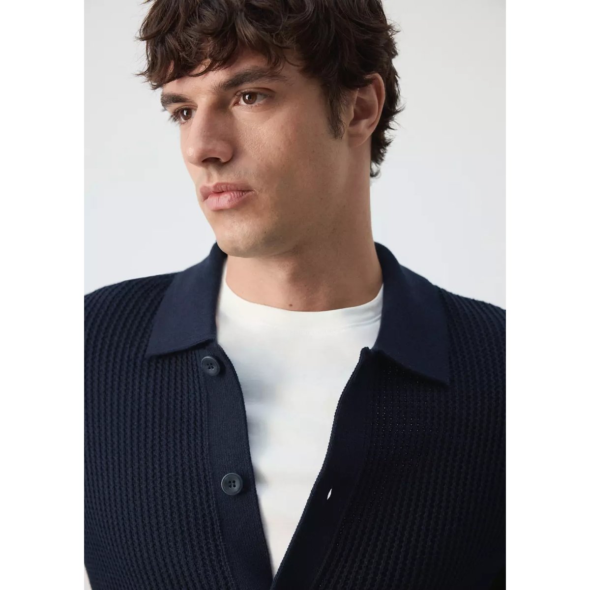 Cardigan tricot texturé bleu marine, MANGO MAN