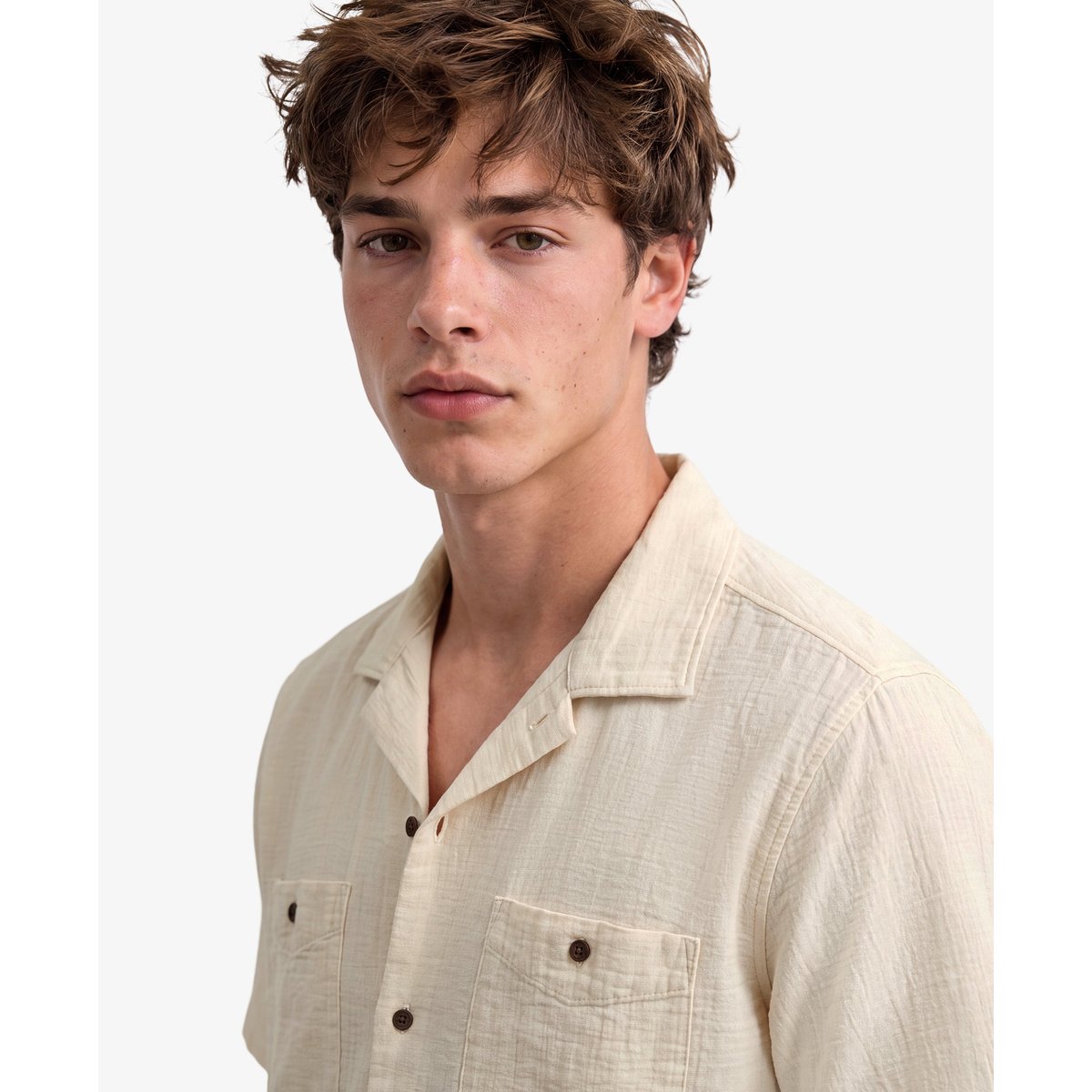 Chemise à manches courtes texturée - The Merchant Store beige avoine, SUPERDRY