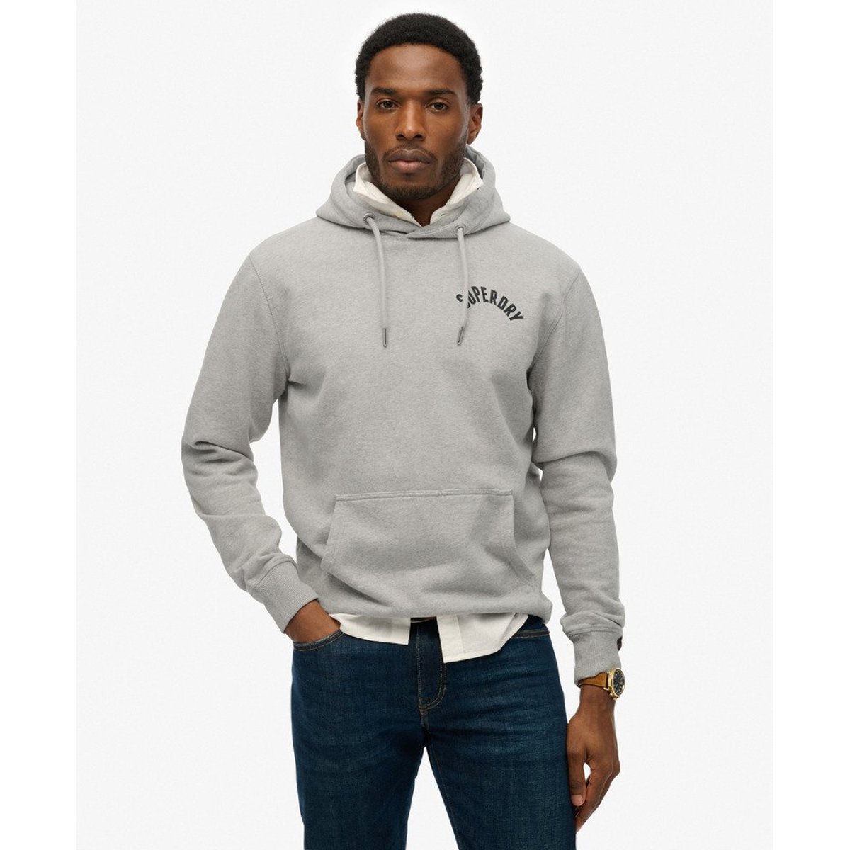 Athletic Essentials Sweat à capuche gris chiné, SUPERDRY
