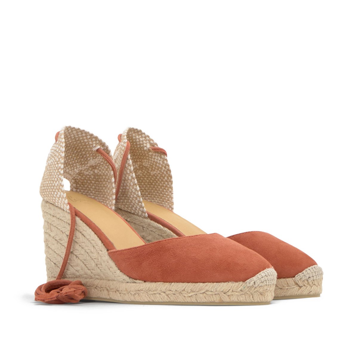 Espadrilles compensées en daim à lacets avec plateforme tressée CARINA LIGHT PLATFORM orange foncé, CASTANER