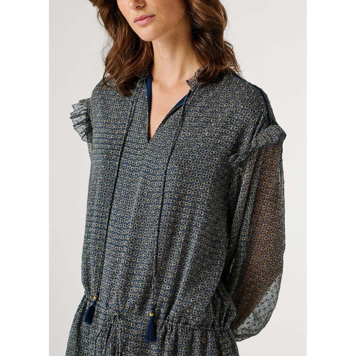 Robe courte, imprimée, à manches longues imprimé bleu, PEPE JEANS