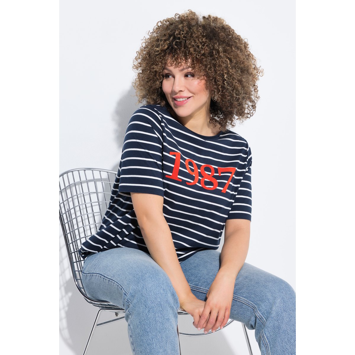 T-shirt rayé, flocage 1987 marine, ULLA POPKEN
