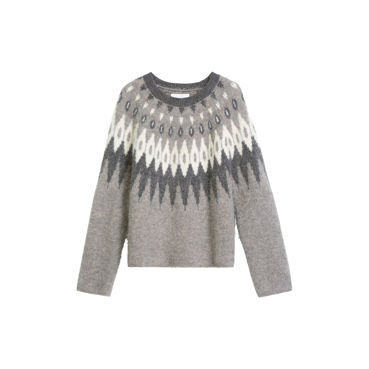 Pull jacquard coupe classique en un mélange douillet de laine et de laine d'alpaga marron, MARC O'POLO