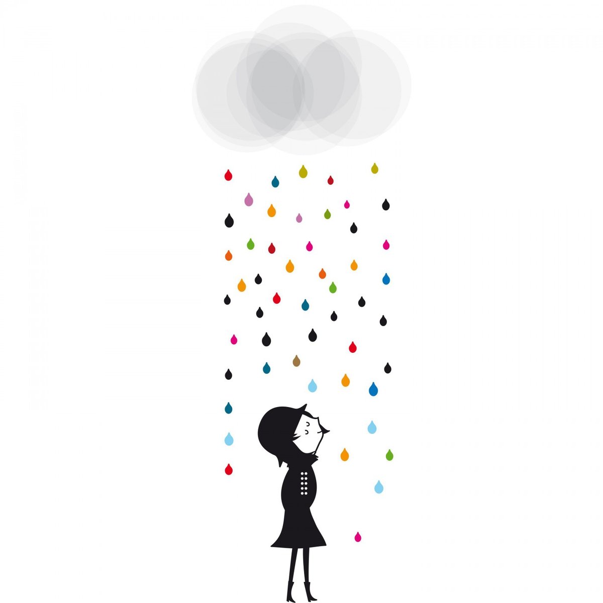 Sticker Mural Mademoiselle sous la Pluie multicolore, ARCHIV