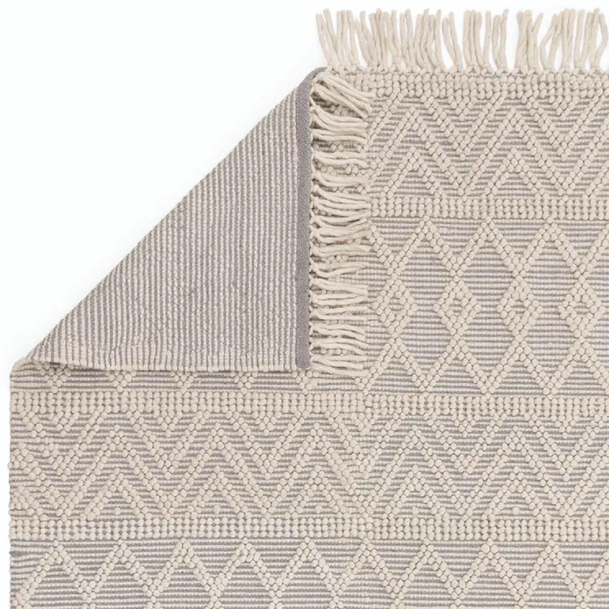 Tapis salon et chambre à franges pure laine SAGRA gris, NOVATREND