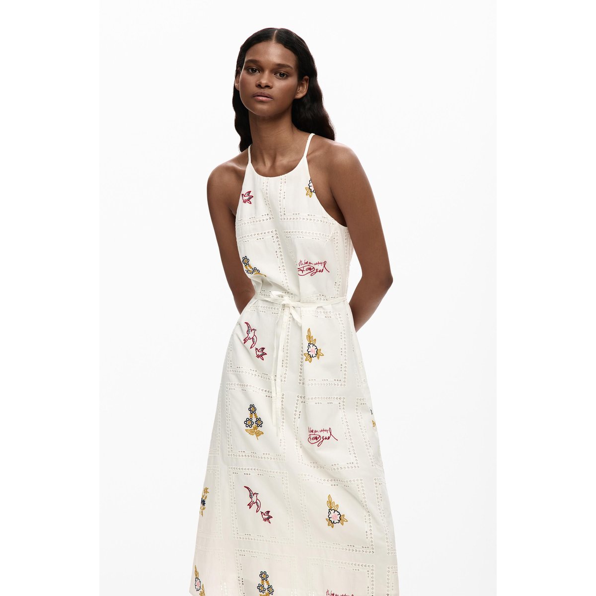 Robe halter brodée blanc, DESIGUAL