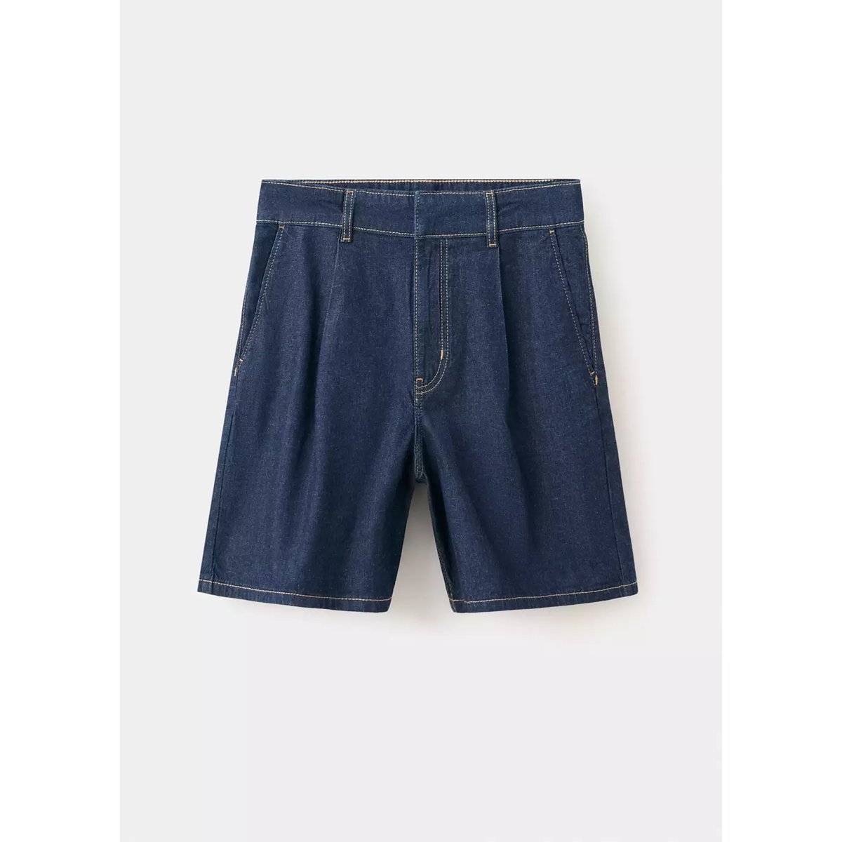 Bermuda en jean taille normale à pinces bleu, MANGO