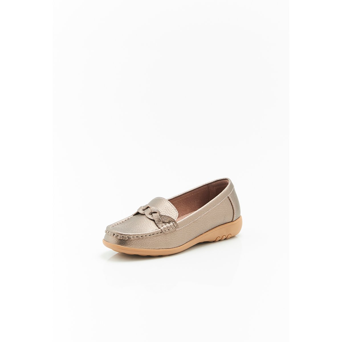 Mocassins Amortyl croûte de cuir grainé gris coloris bronze, DAMART
