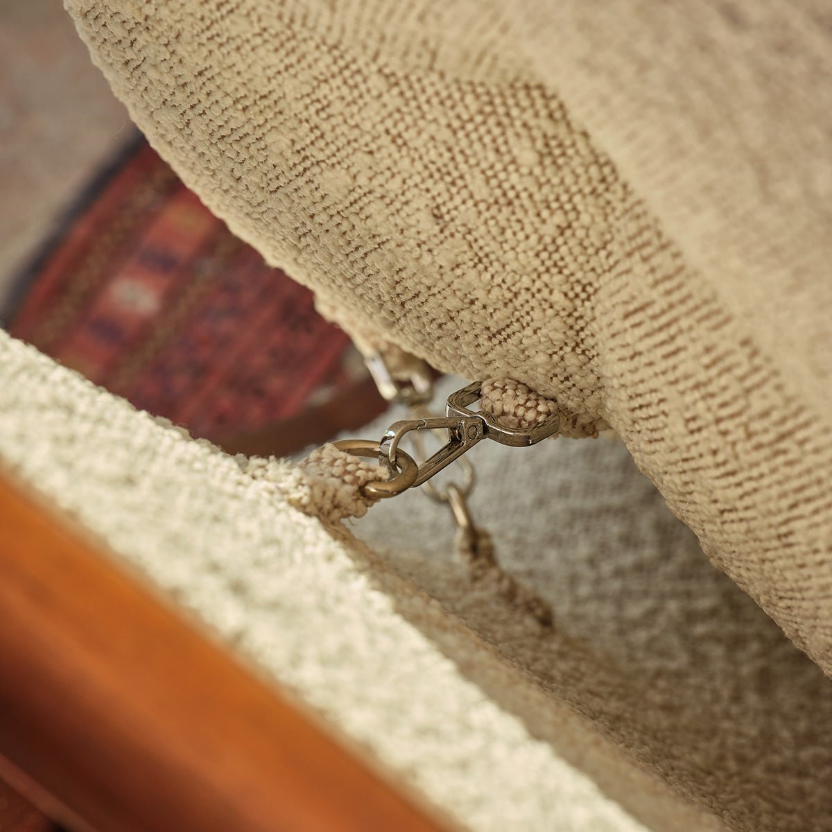 Fauteuil en mindi massif et tissu bouclette  LUCIEN taupe chiné, BERAH GETAH