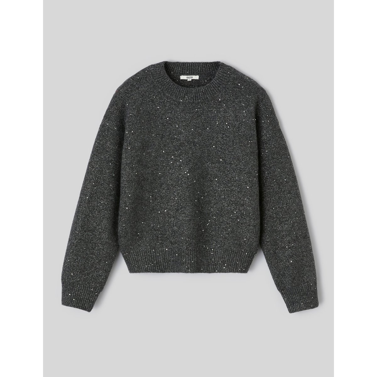 Pull col rond pailleté gris, BZB