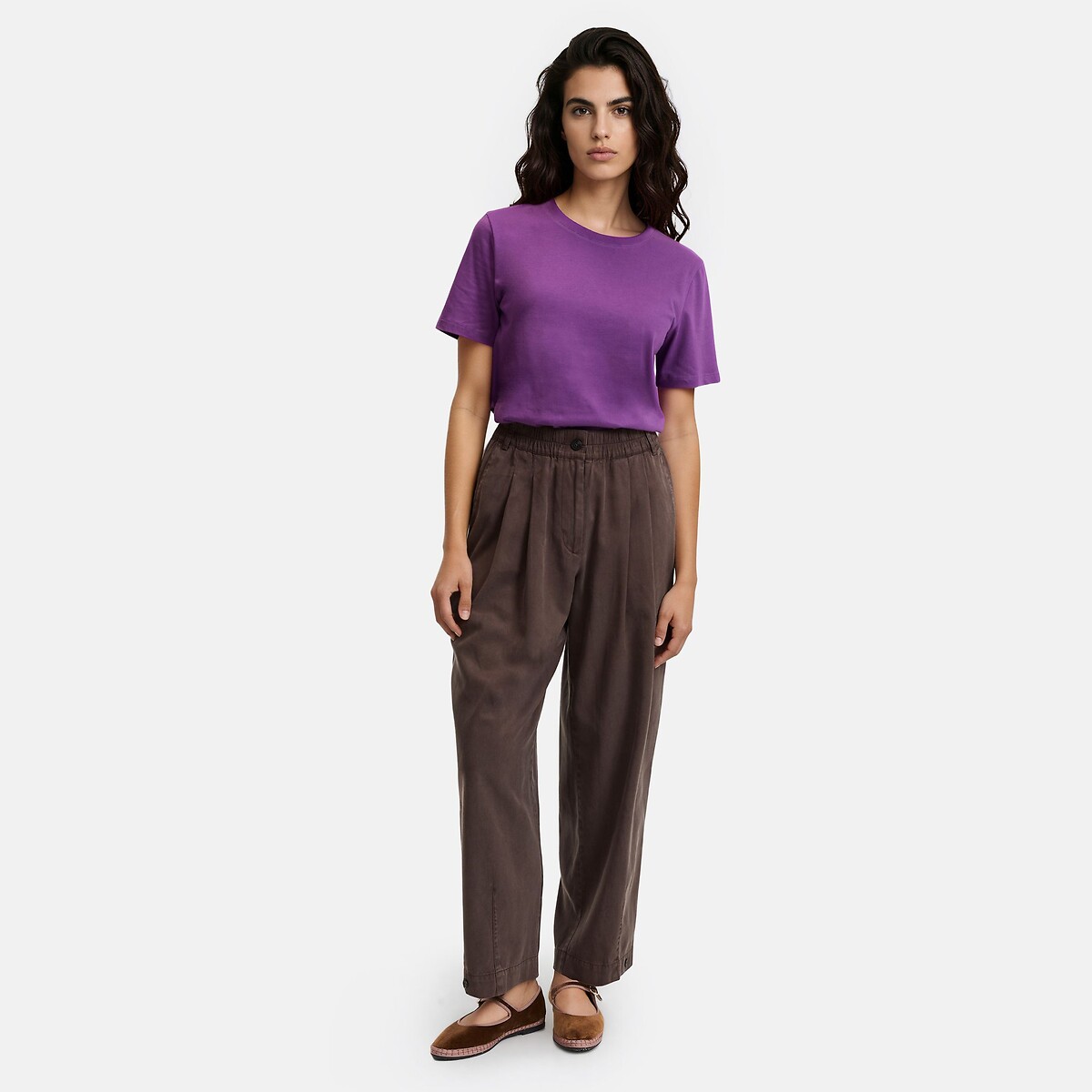 Pantalon large à pinces et taille élastiquée marron, LA REDOUTE COLLECTIONS