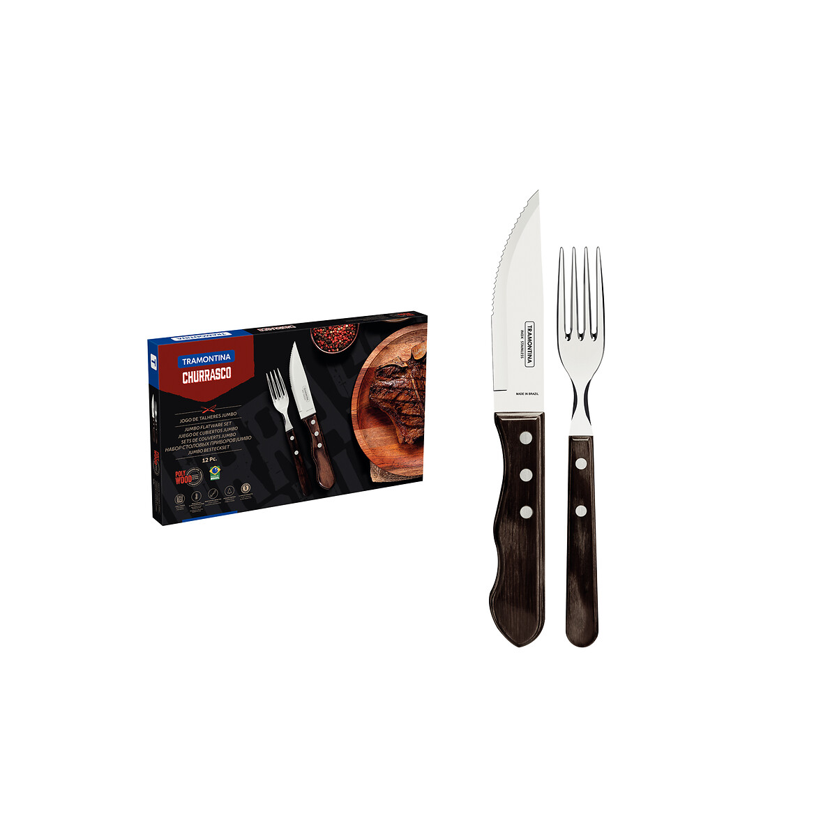 Conjunto de talheres Churrasco Jumbo (12 peças), Tramontina inox, TRAMONTINA