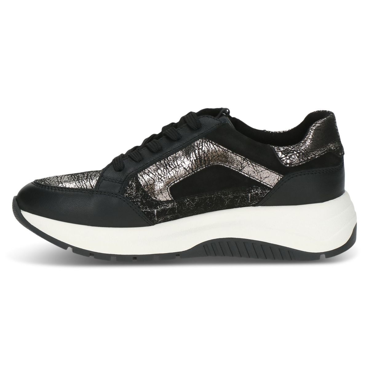 Basket en cuir noir zèbre, CAPRICE