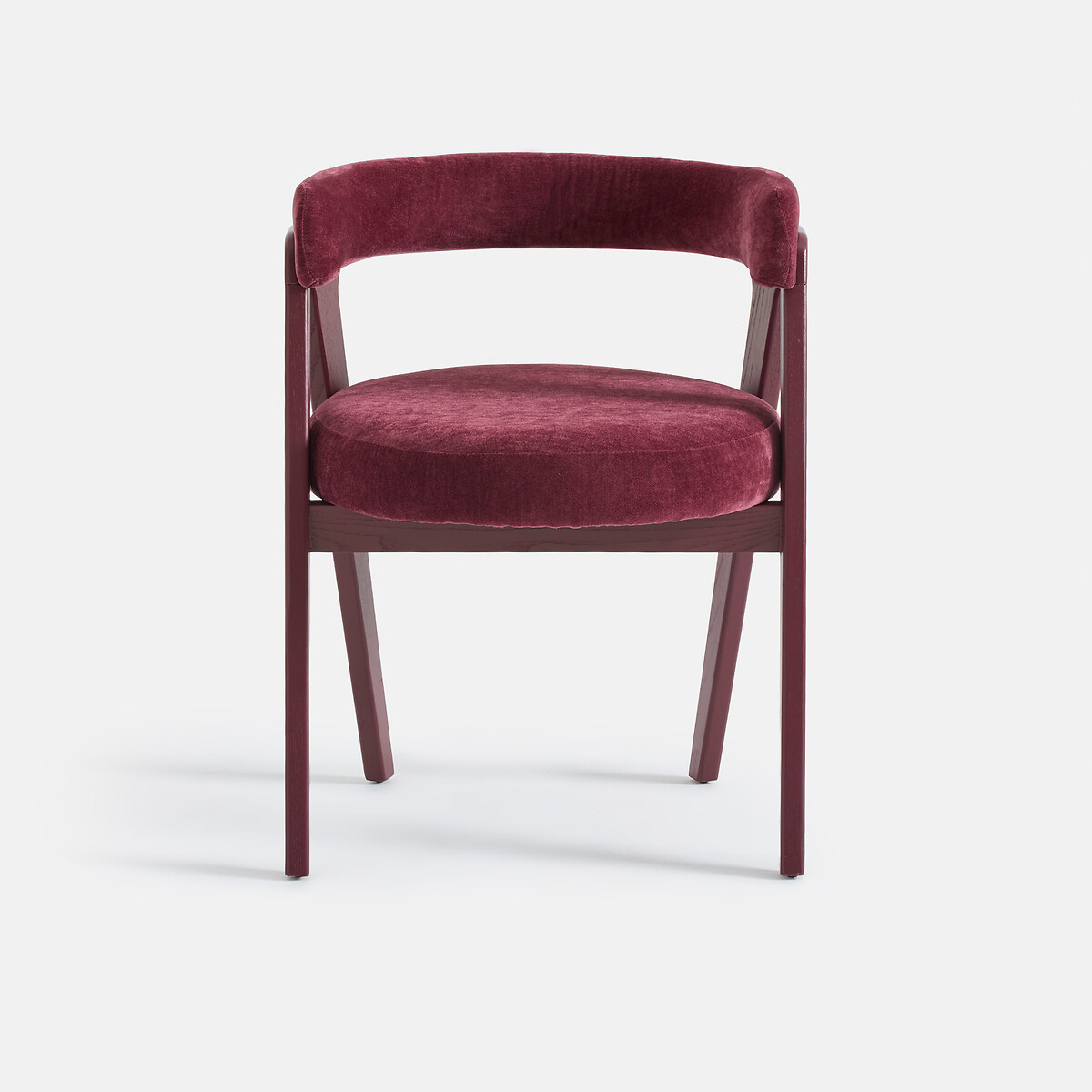 Fauteuil de table vintage, frêne massif et velours, VALENTINA bordeaux, LA REDOUTE INTERIEURS