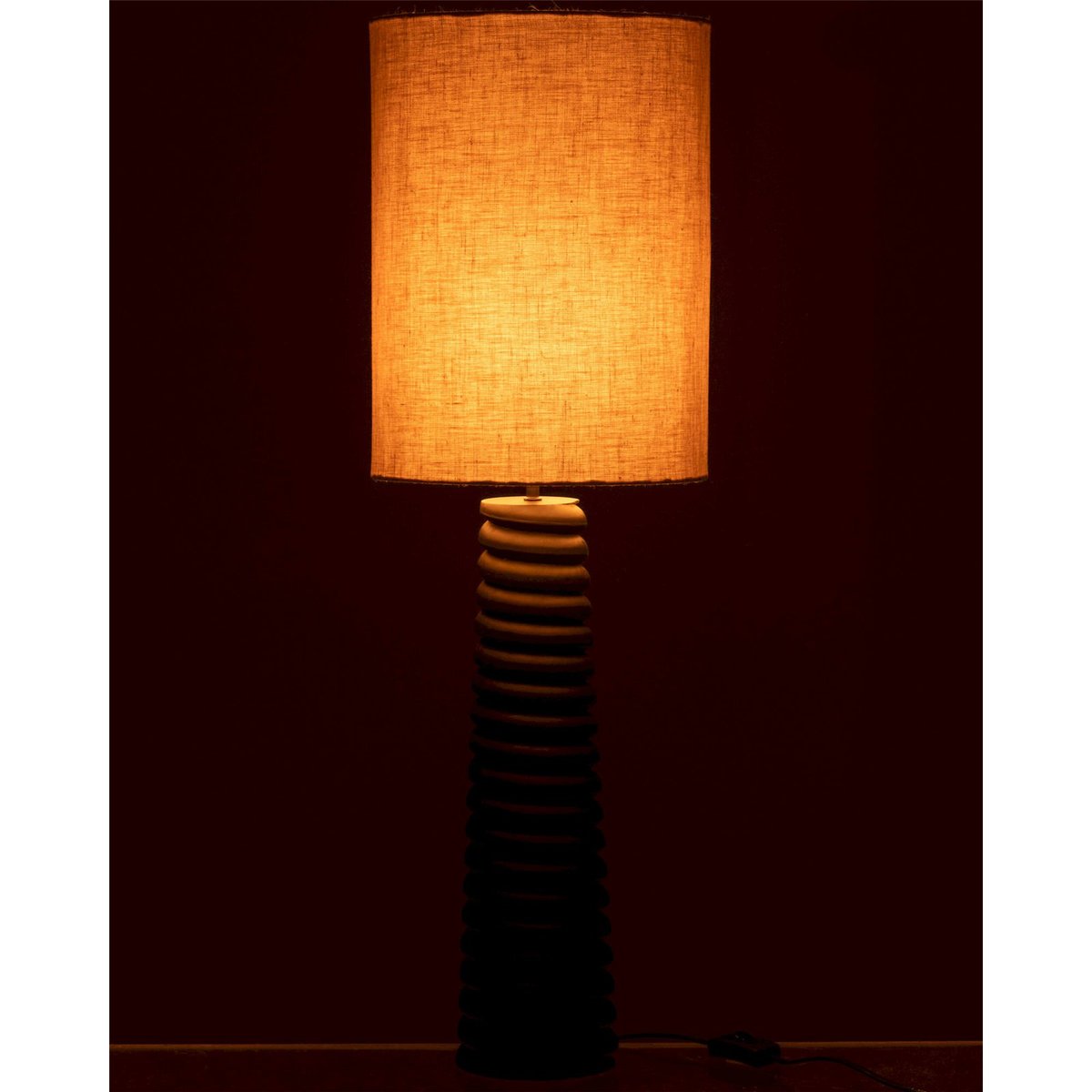 Lampe en bois d'ailanthus finition filetée forme carrée noir bois et beige naturel, RECOLLECTION