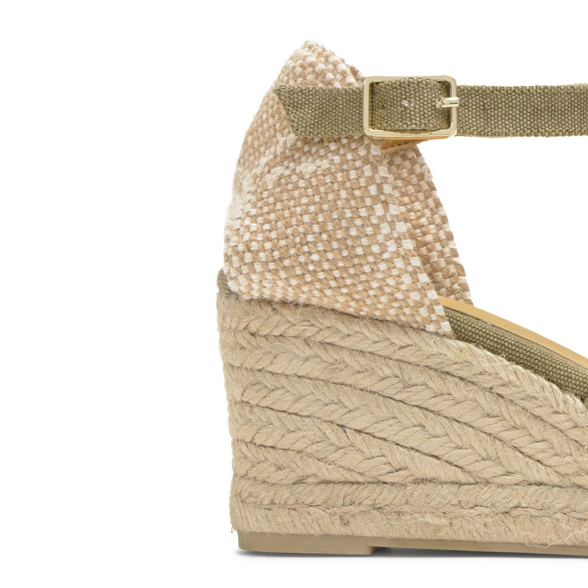 Sandales compensées en coton bio et jute tressée à bride cheville BRUNA PLATFORM vert olive, CASTANER