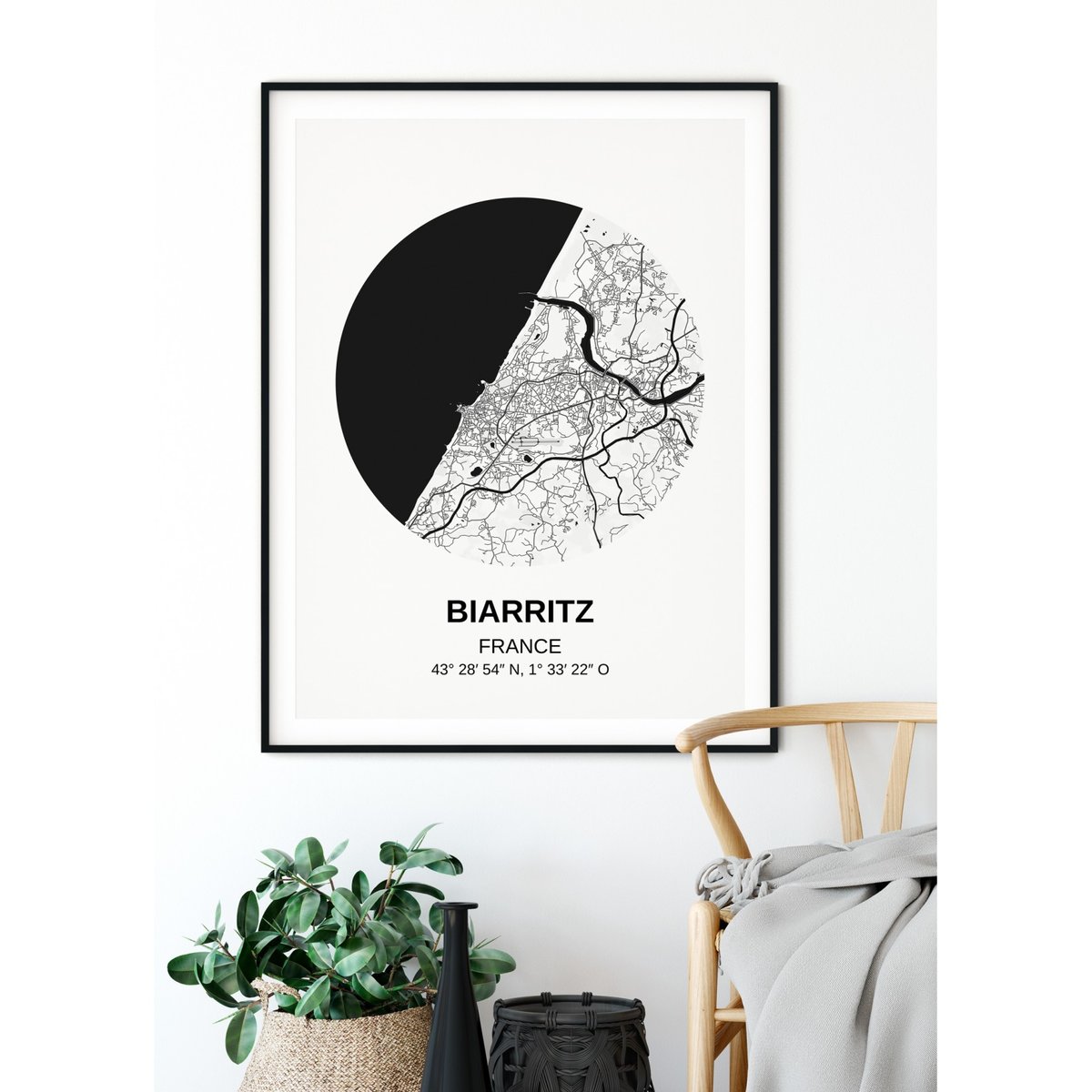 Affiche Carte Biarritz blanc, L'AFFICHERIE