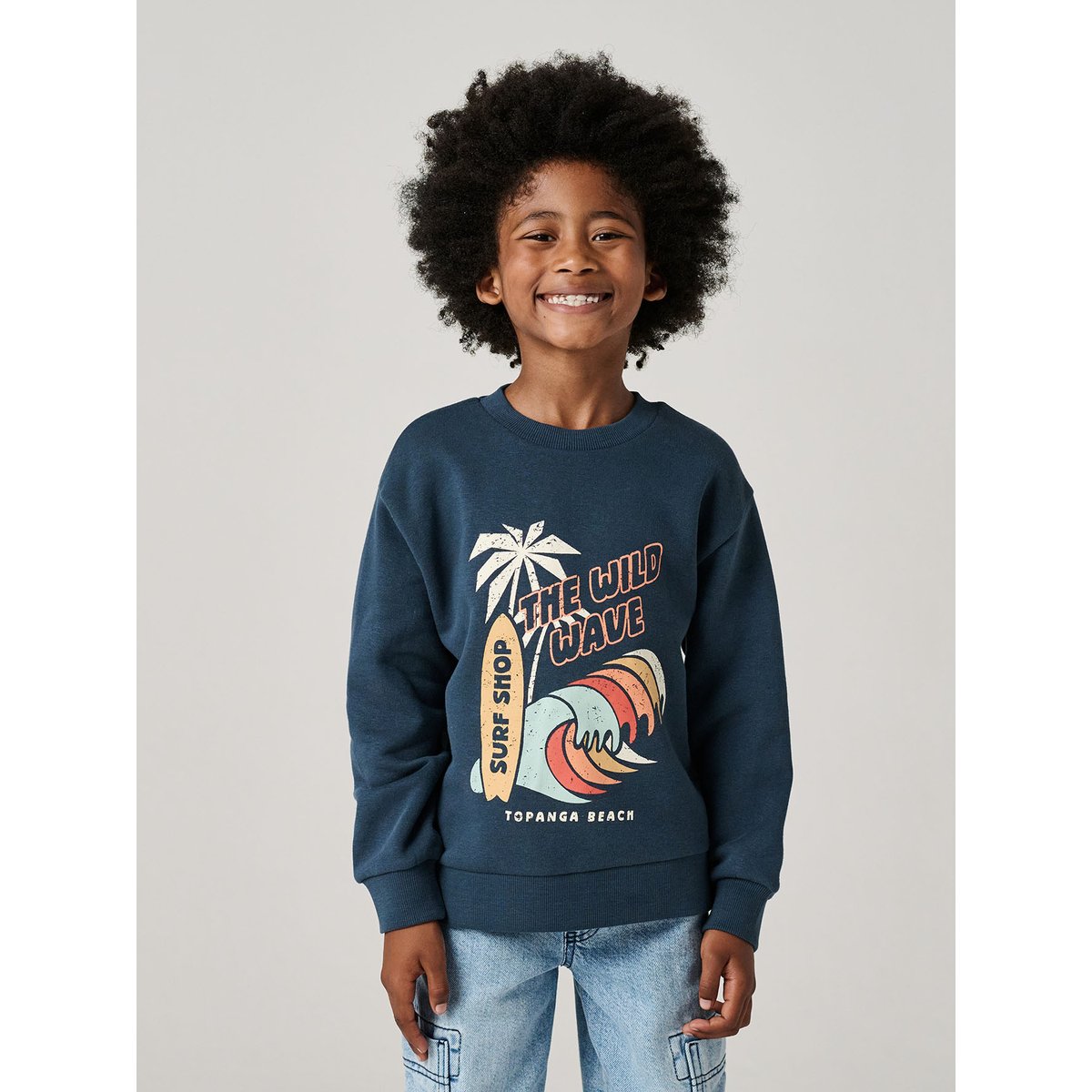 Sweat col rond manches lo bleu nuit, VERTBAUDET