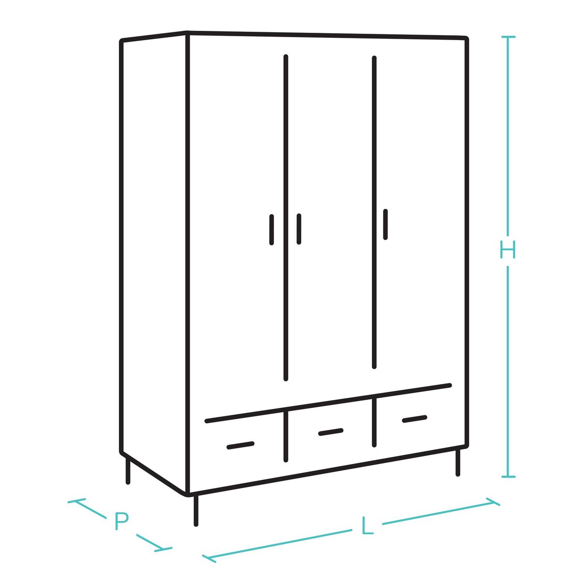Armoire 3 portes avec miroir THELMA marron, GAMI