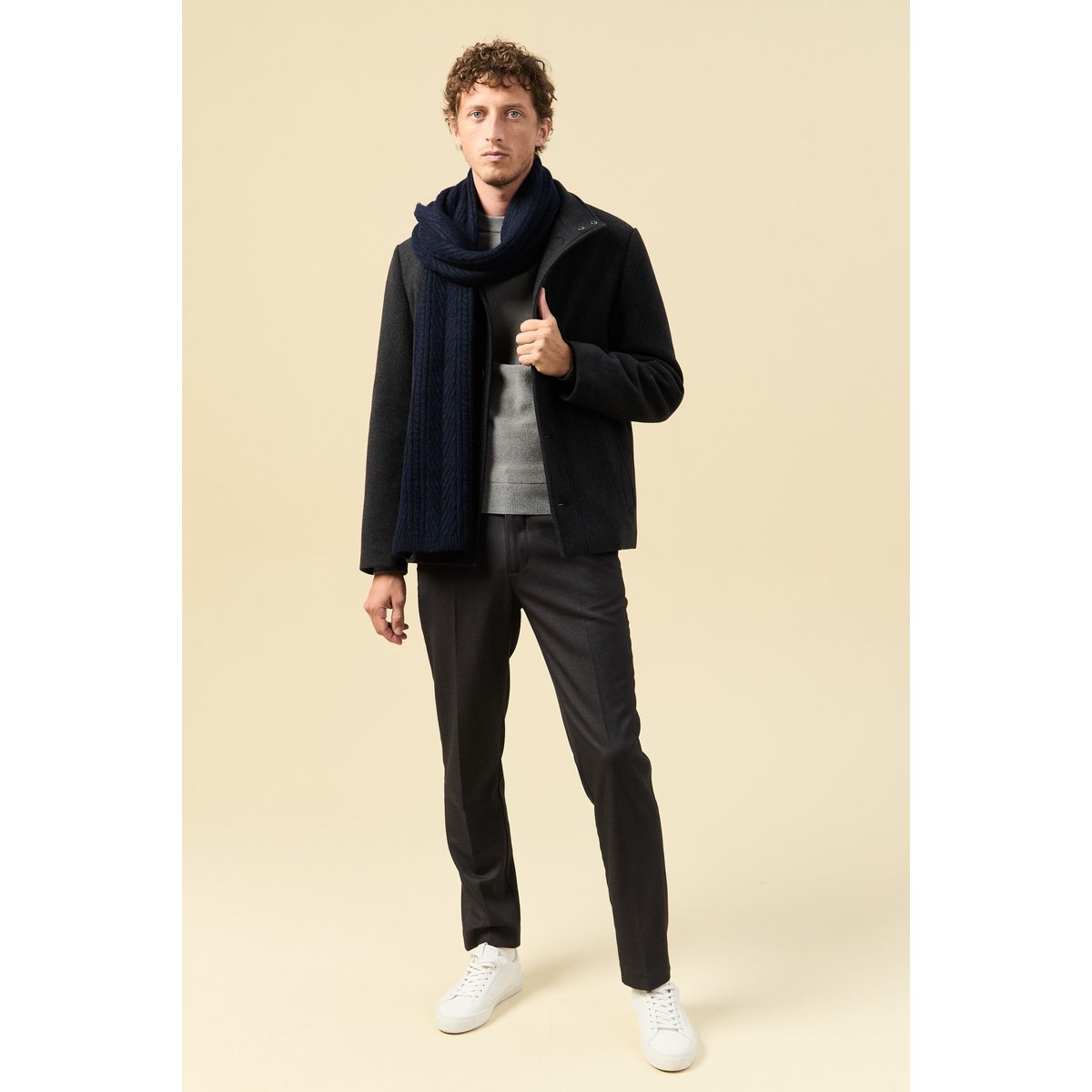 Manteau droit court col montant gris foncé, BONOBO