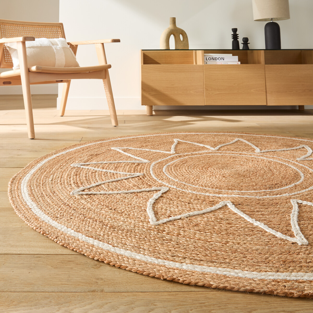 Tapis rond, jute, Montesol naturel/blanc, LA REDOUTE INTERIEURS