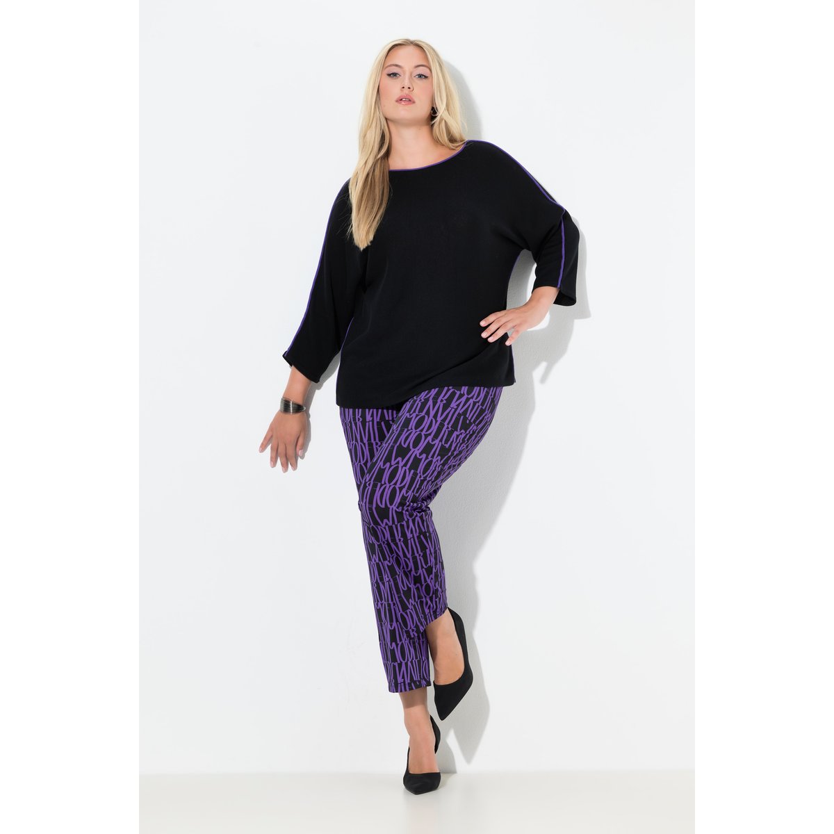 Pantalon Sienna en jersey motif lettres violet, ULLA POPKEN