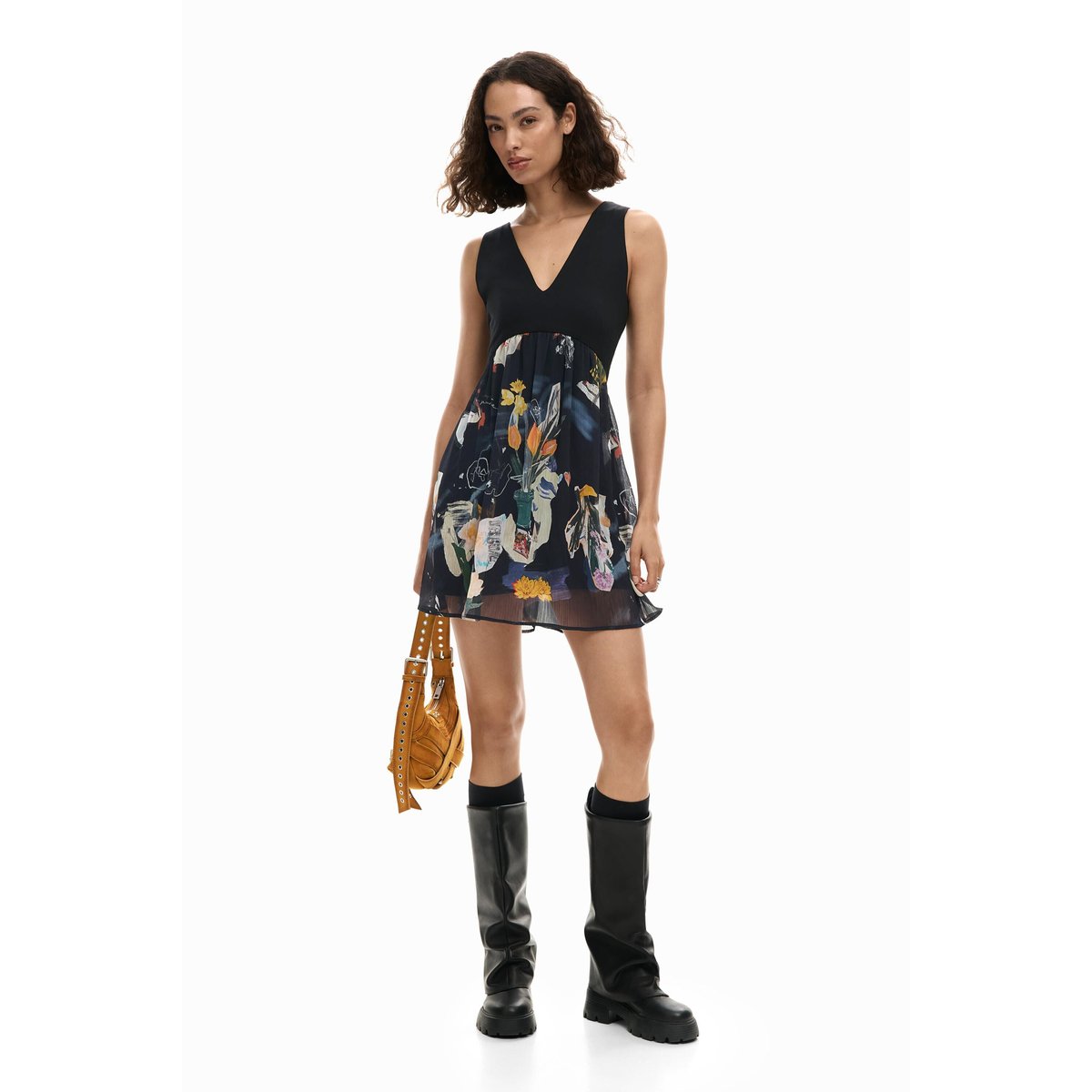 Robe bimatière collage noir, DESIGUAL