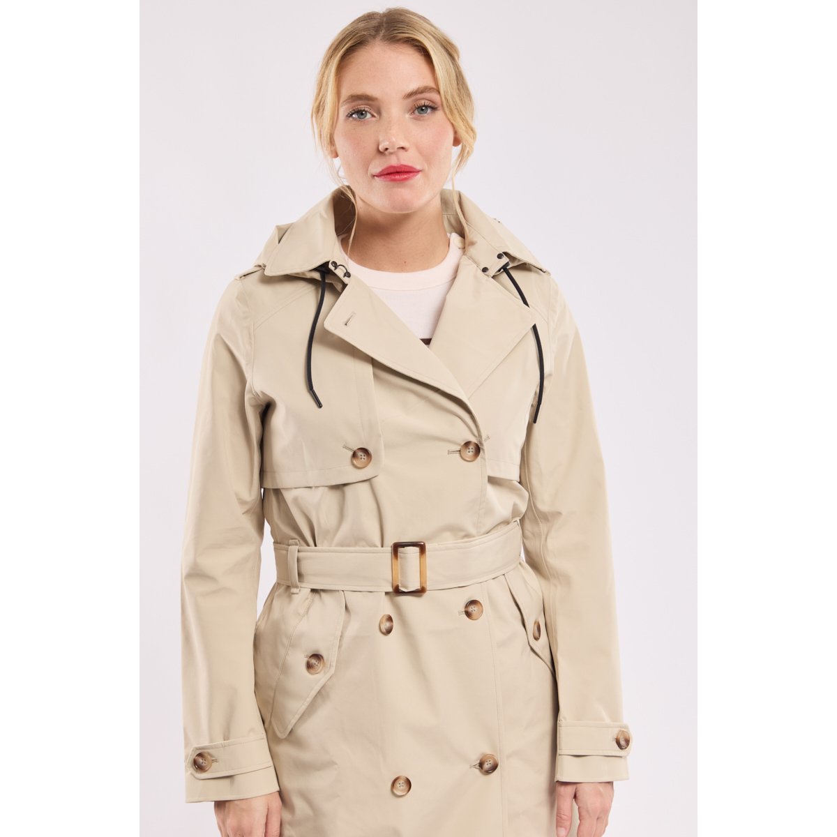 Trench long en polyester recyclé BEAUCE beige, BERMUDES