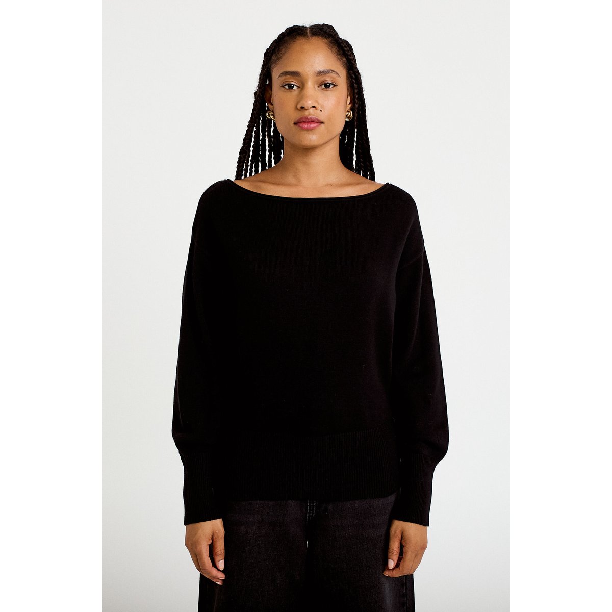 Pull oversize col bateau manches longues noir, CACHE CACHE
