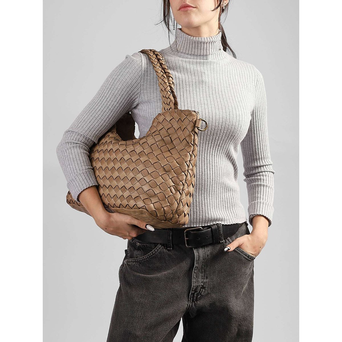 sac porté épaule Dewashed cuir taupe, MILANO