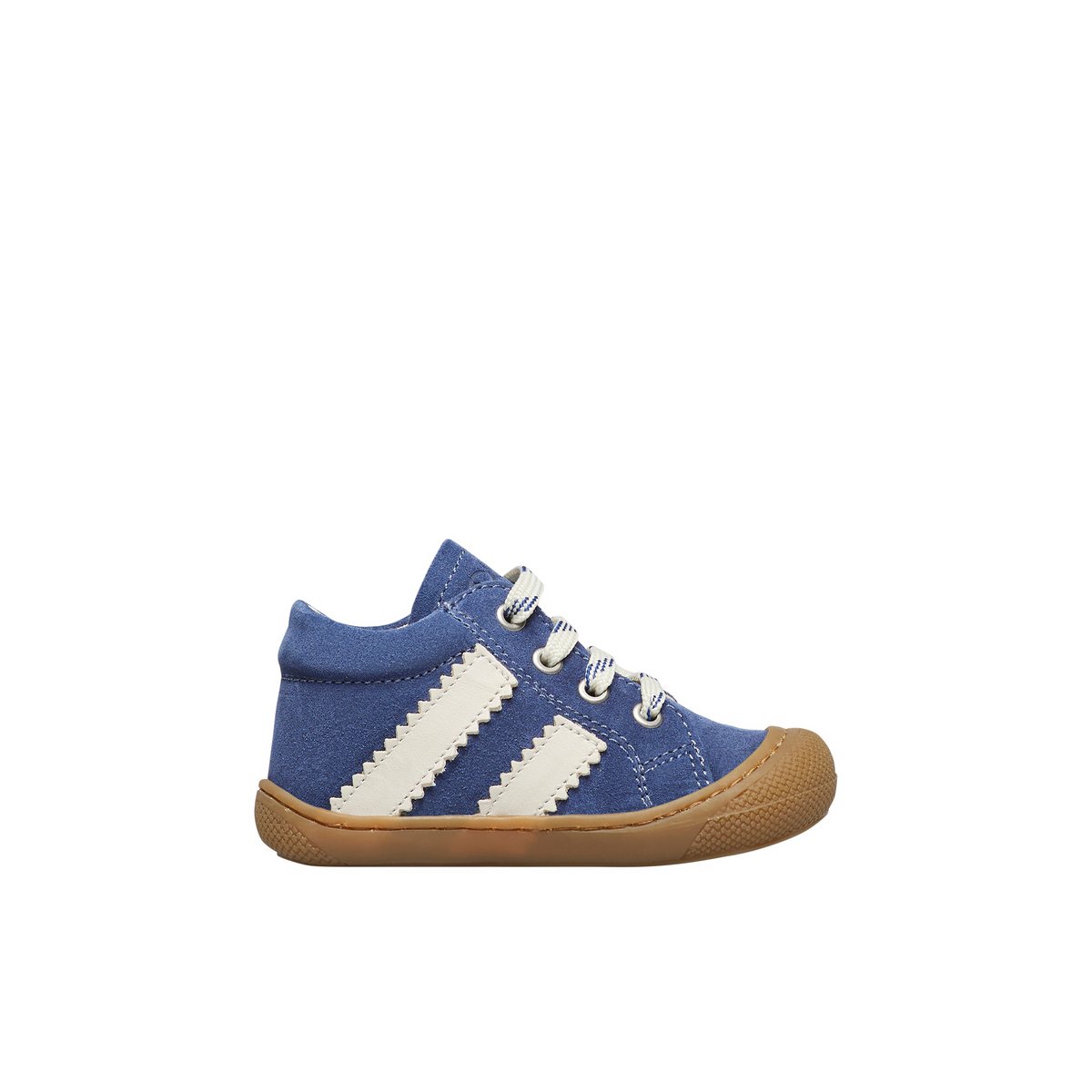 Chaussures premiers pas en cuir et suède MACKS 2 bleu-blanc, NATURINO