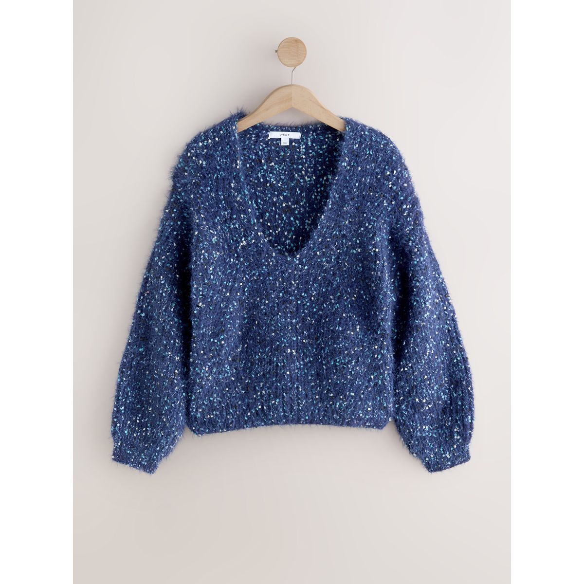 Pull col v en maille texturée neppy bleu marine, NEXT