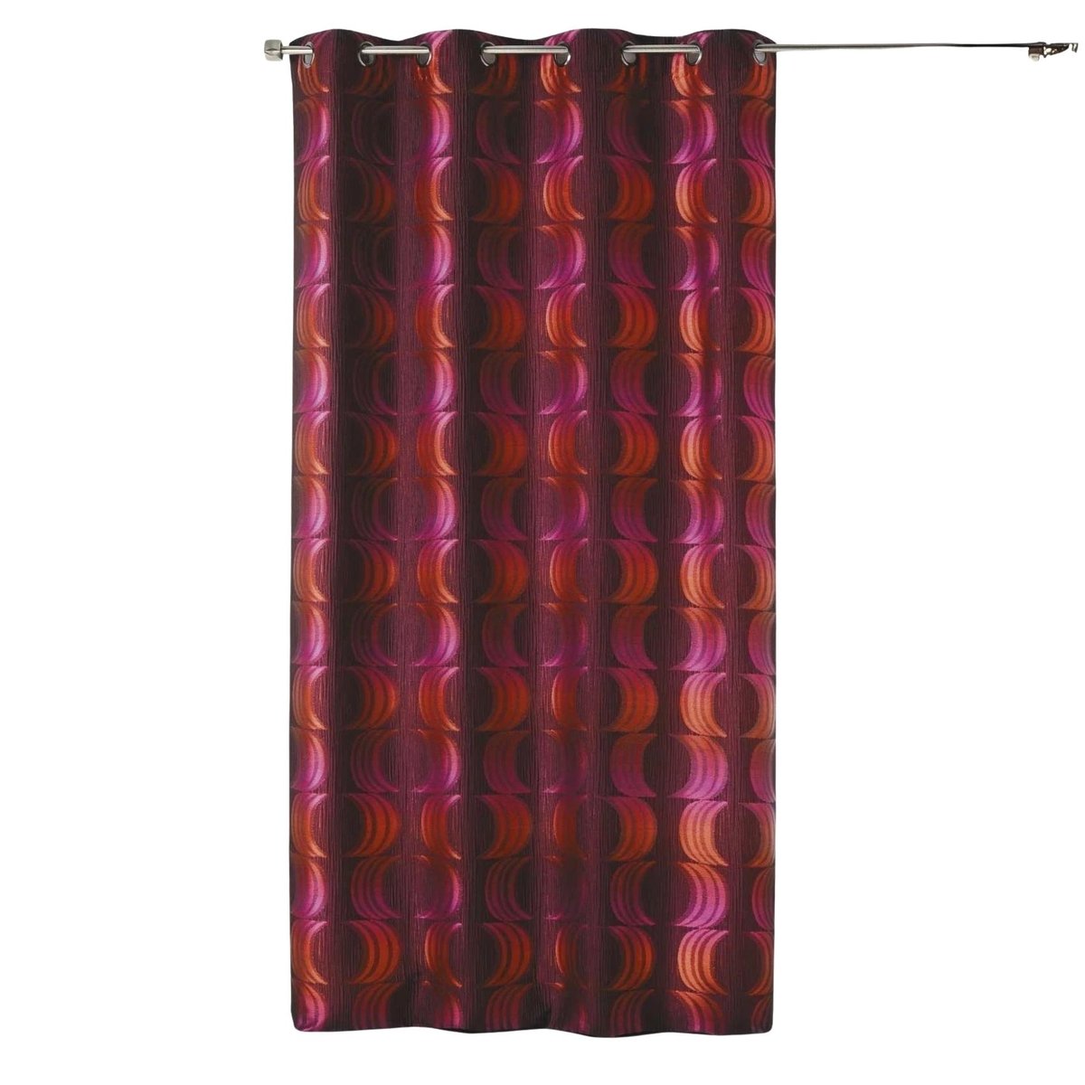 Rideau tamisant jacquard motifs de croissants de lune bordeaux, HOME MAISON