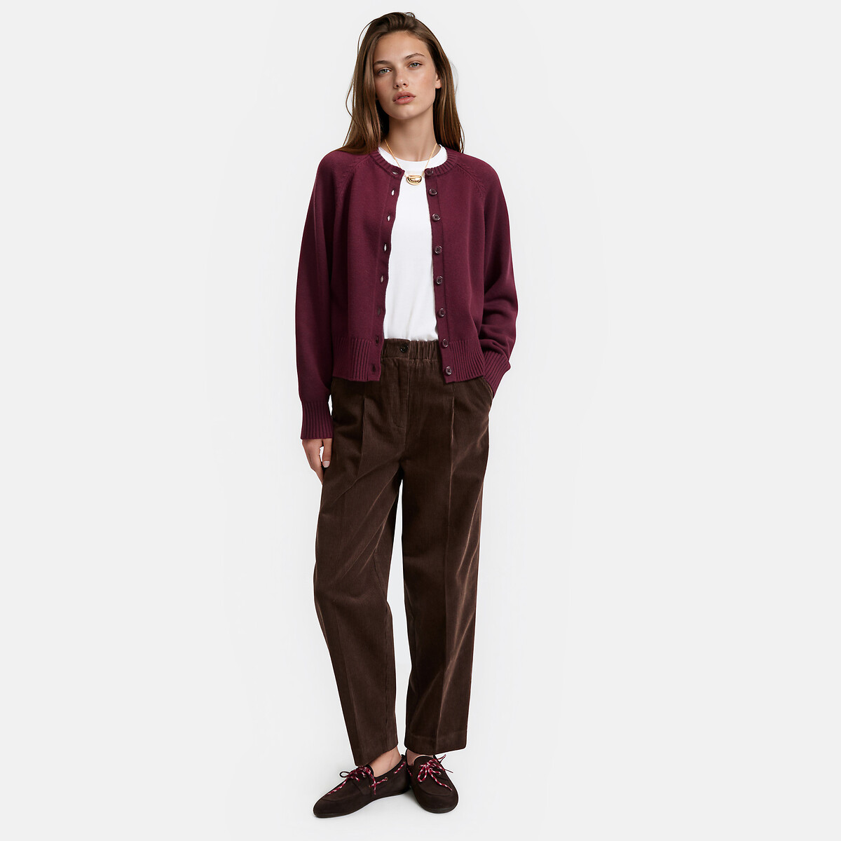 Pantalon carotte en velours côtelé marron, LA REDOUTE COLLECTIONS