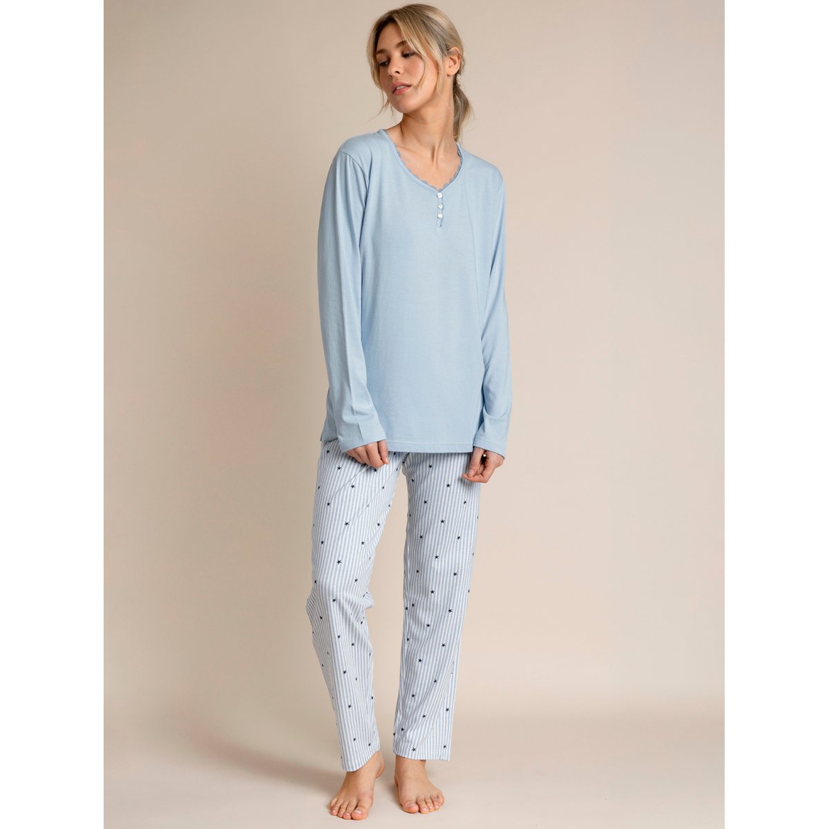 Pyjama pantalon top manches longues Stripes And Stars bleu, ADMAS