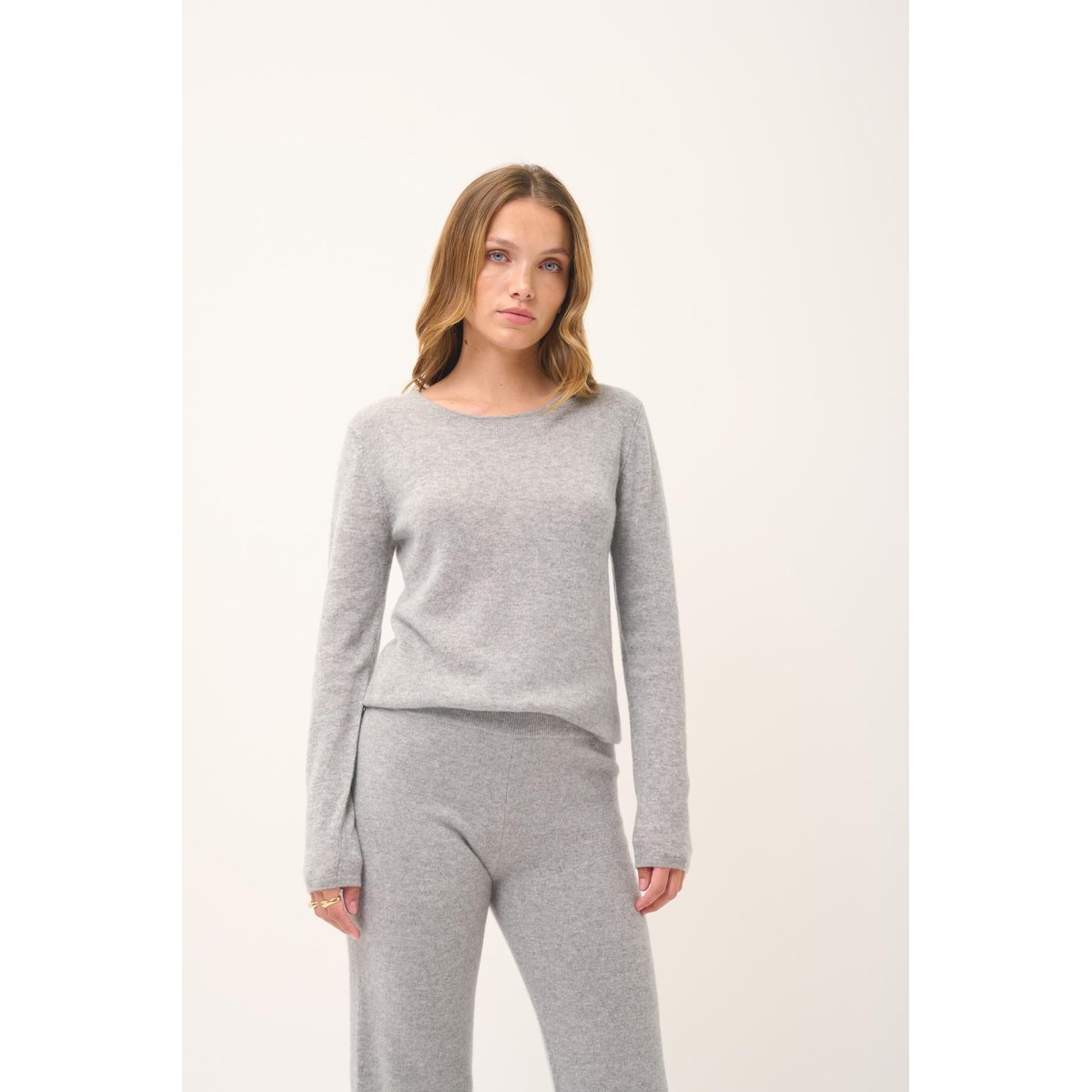 Pull Col Rond Nuage Chiné Vivian gris chiné, JUST CASHMERE