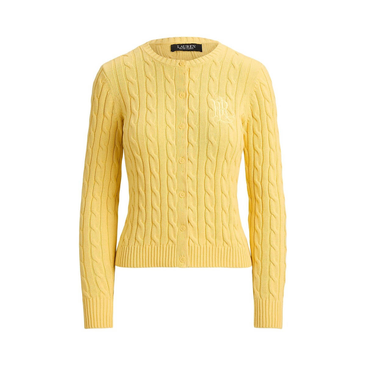Ralhan Cotton Cable Knit Long Sleeve Cardigan lemon yellow, LAUREN RALPH LAUREN