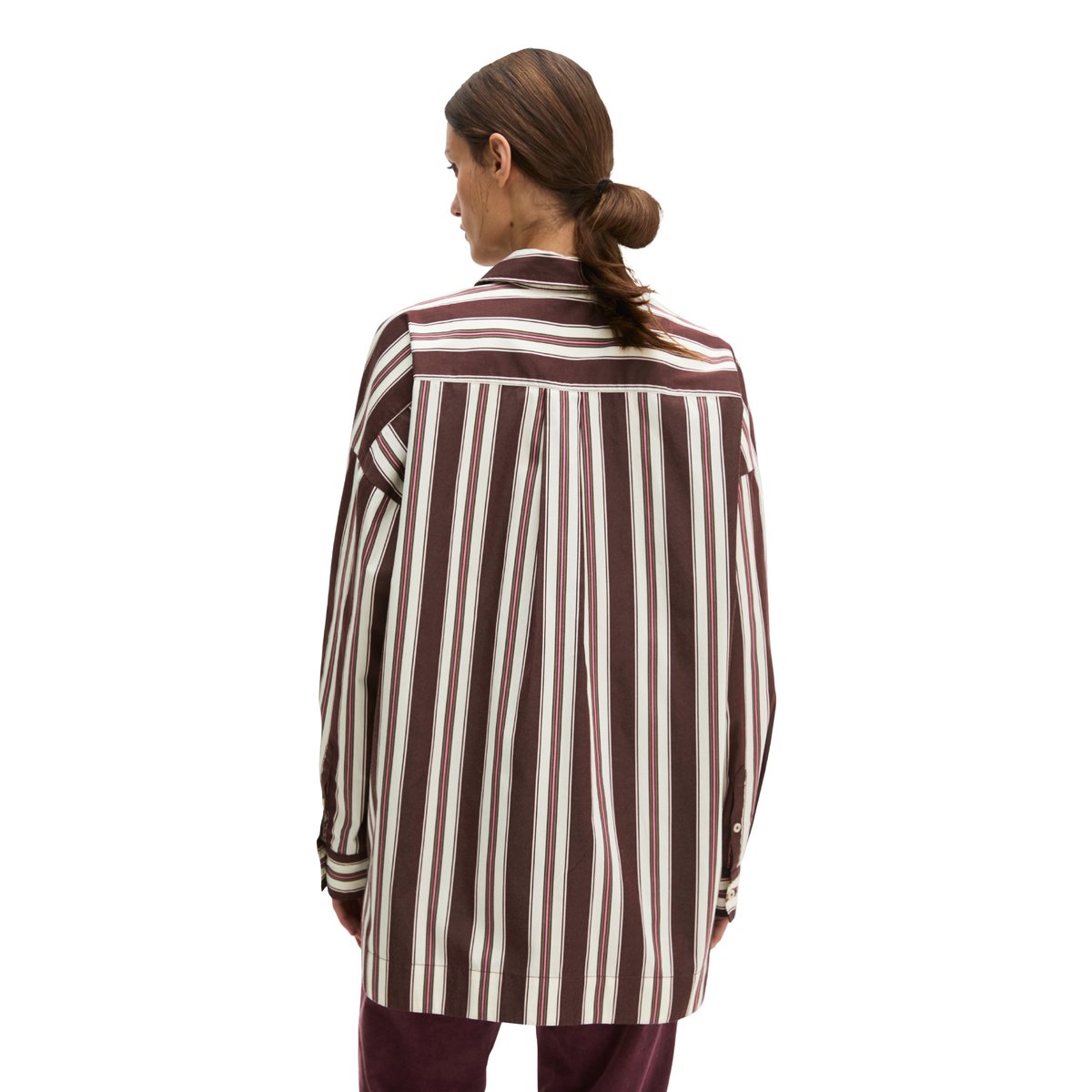 Blouse en popeline rayée oversized en pur coton organique rouge, MARC O'POLO